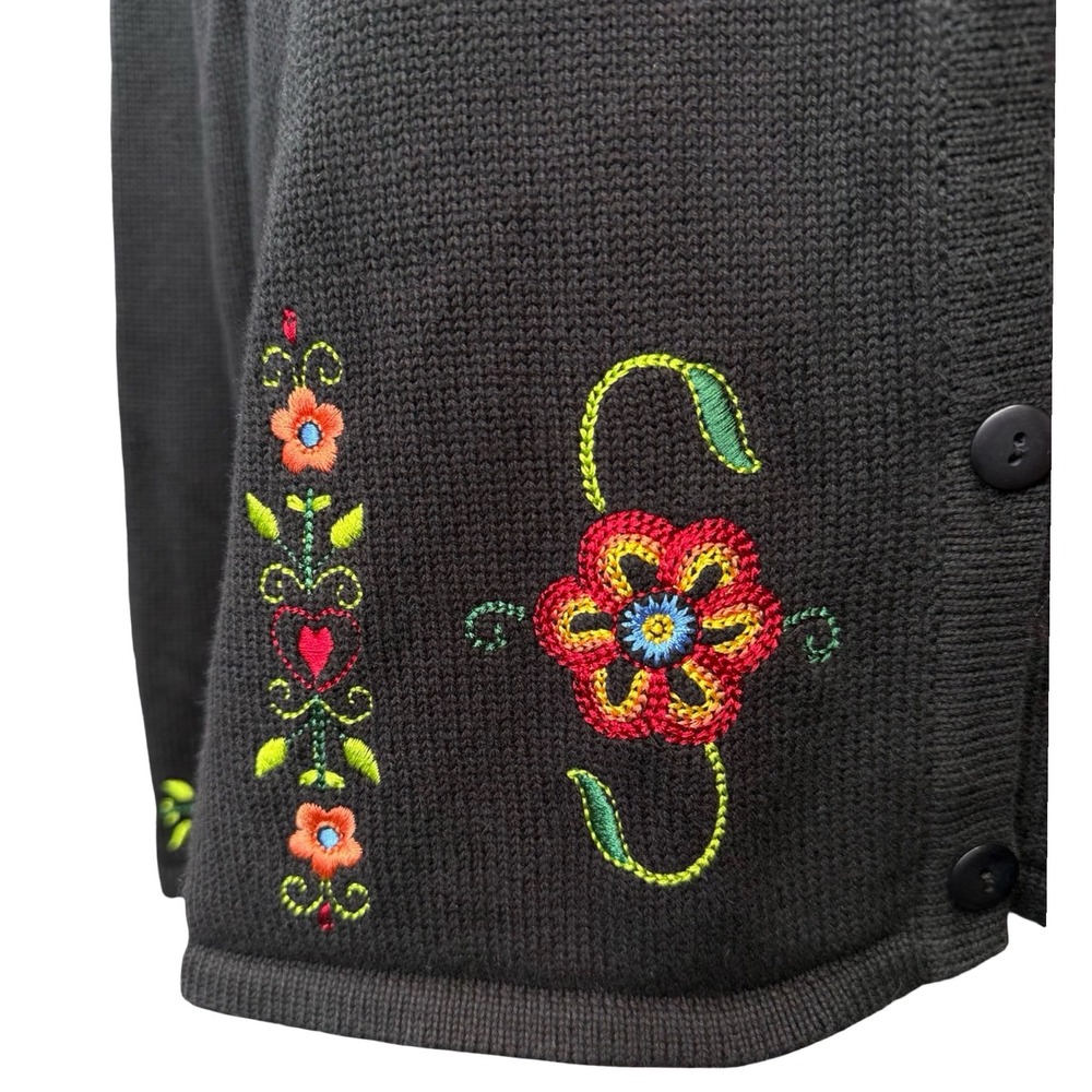 Floral Embroidered Cardigan Black Cottagecore Button Front Womens XL - Picture 7 of 9